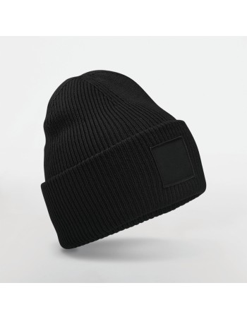 Beanie with wide turn-up and matching patch