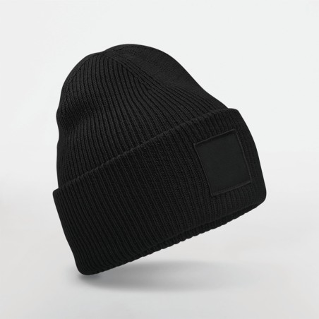 Beanie with wide turn-up and matching patch
