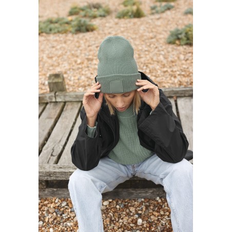 Beanie with wide turn-up and matching patch