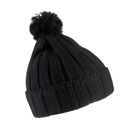 Bobble beanie with turn-up.