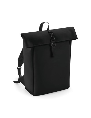 Backpack with roll-top flap in matt polyurethane