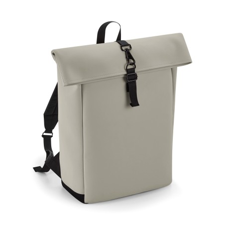 Backpack with roll-top flap in matt polyurethane
