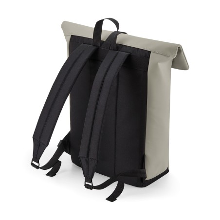Backpack with roll-top flap in matt polyurethane
