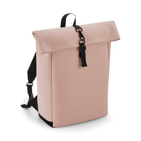 Backpack with roll-top flap in matt polyurethane