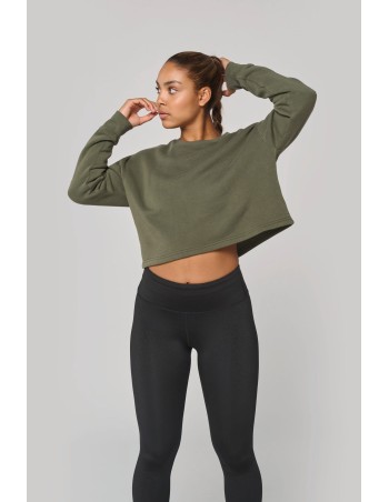 Sudadera crop cuello redondo mujer