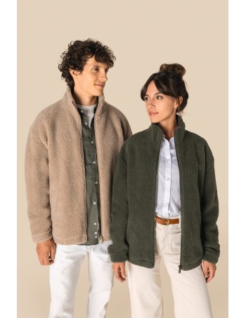 Sudadera de sherpa con cremallera y hombros caídos unisex