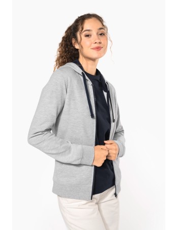 Sudadera capucha y cremallera contrastada mujer