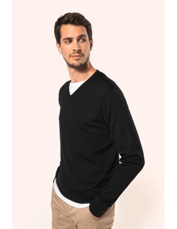 Jersey lana merina cuello de pico hombre