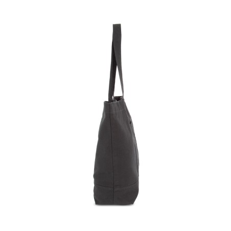 Washed cotton shopper bag with side pocket