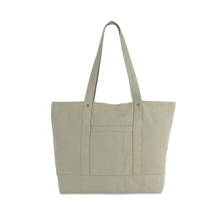 Washed cotton shopper bag with side pocket