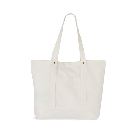 Washed cotton shopper bag with side pocket