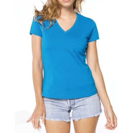 Camiseta con cuello de pico manga corta de mujer
