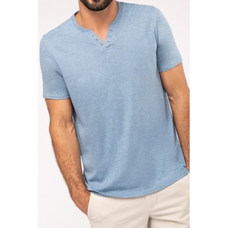 Camiseta Henley ecorresponsable manga corta - 140 g