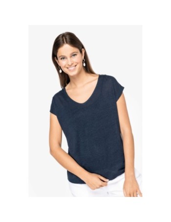 Camiseta lino cuello redondo mujer