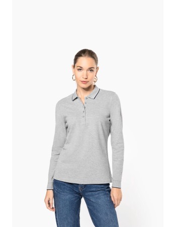 Polo piqué manga larga mujer