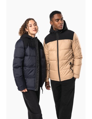 Parka acolchada bicolor con capucha unisex