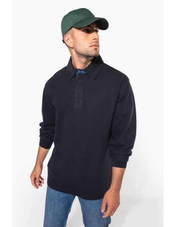 French rib - polo de canalé manga larga hombre