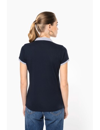 Polo piqué bicolor mujer