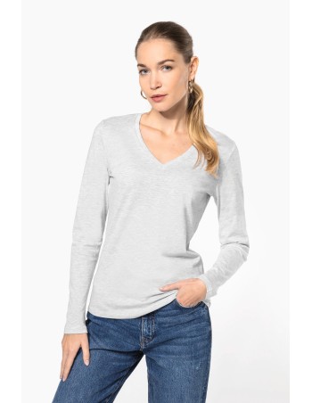Camiseta manga larga y cuello de pico mujer