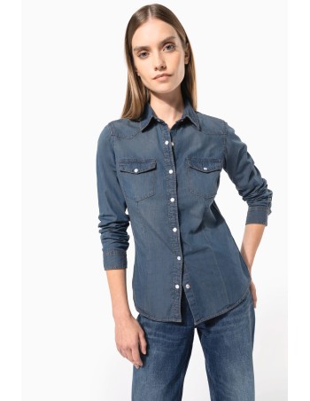 Camisa denim manga larga mujer