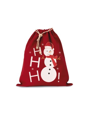 Bolsa algodón cierre cordón, diseño muñeco de nieve