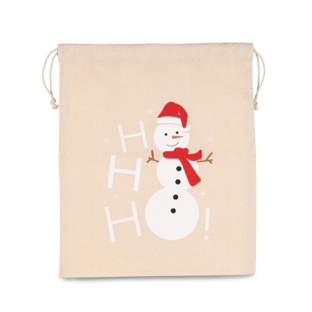 Bolsa algodón cierre cordón, diseño muñeco de nieve