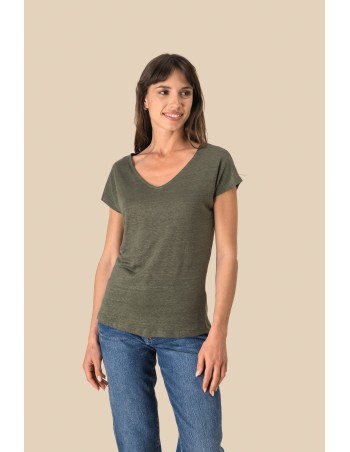 Ladies\\\' V-neck linen t-shirt