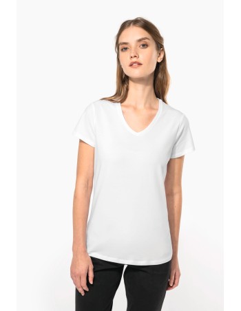 Camiseta con elastano cuello de pico mujer