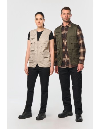 Chaleco polialgodón multibolsillos con forro  - Unisex