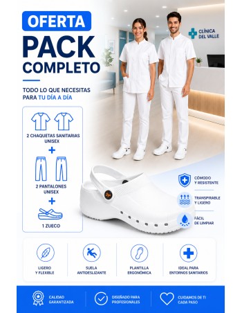 2 PIJAMAS SANITARIOS CUELLO MAO + ZUECO BLANCO SANITARIO...