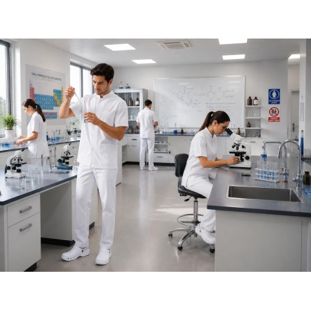 2 PIJAMAS SANITARIOS CUELLO MAO + ZUECO BLANCO SANITARIO (tallas por opción)