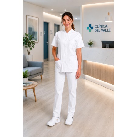 PIJAMA BLANCO SANITARIO CUELLO MAO + ZUECO BLANCO SANITARIO (tallas por opción)