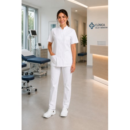 2 PIJAMAS SANITARIOS CUELLO MAO + ZUECO BLANCO SANITARIO (tallas por opción)