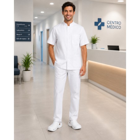 2 PIJAMAS SANITARIOS CUELLO MAO + ZUECO BLANCO SANITARIO (tallas por opción)