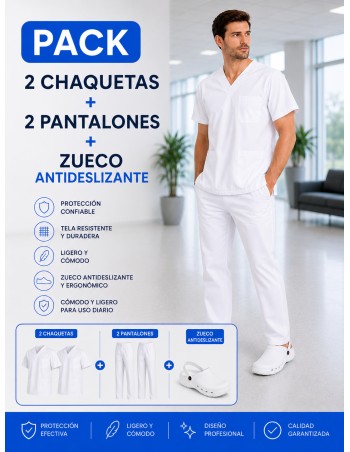 2 PIJAMA BLANCO SANITARIO + ZUECO BLANCO SANITARIO...