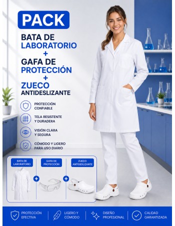 BATA LABORATORIO BLANCA + GAFAS PROTECCIÓN + ZUECO BLANCO... 2