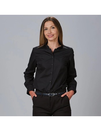 CAMISA NEGRA MUJER MAO HOSTELERÍA MANGA LARGA