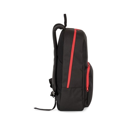 Backpack with contrasting zip fastenings