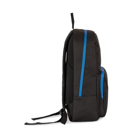 Backpack with contrasting zip fastenings